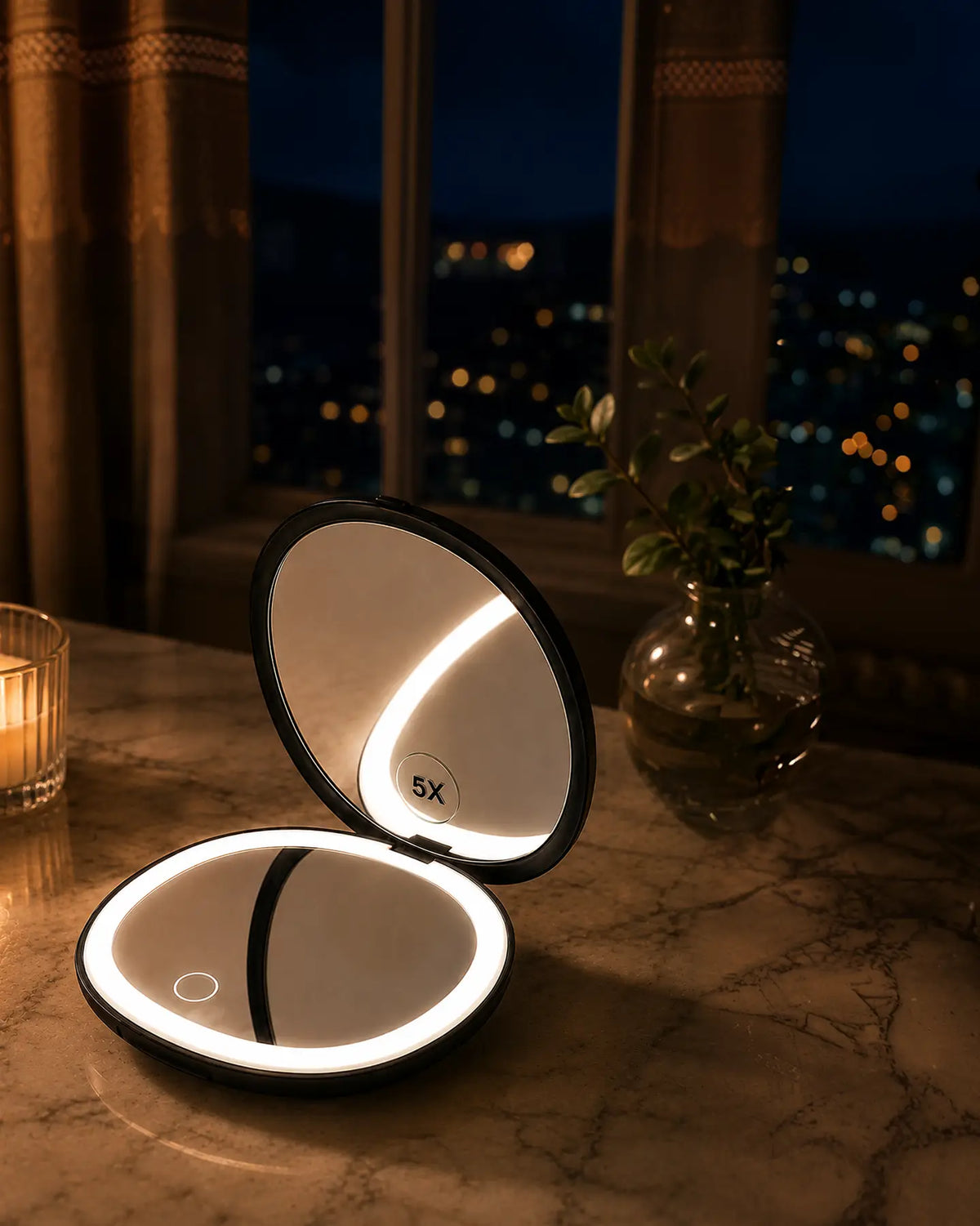 Glamye MiniGlow LED Compact Mirror - Matte Black 