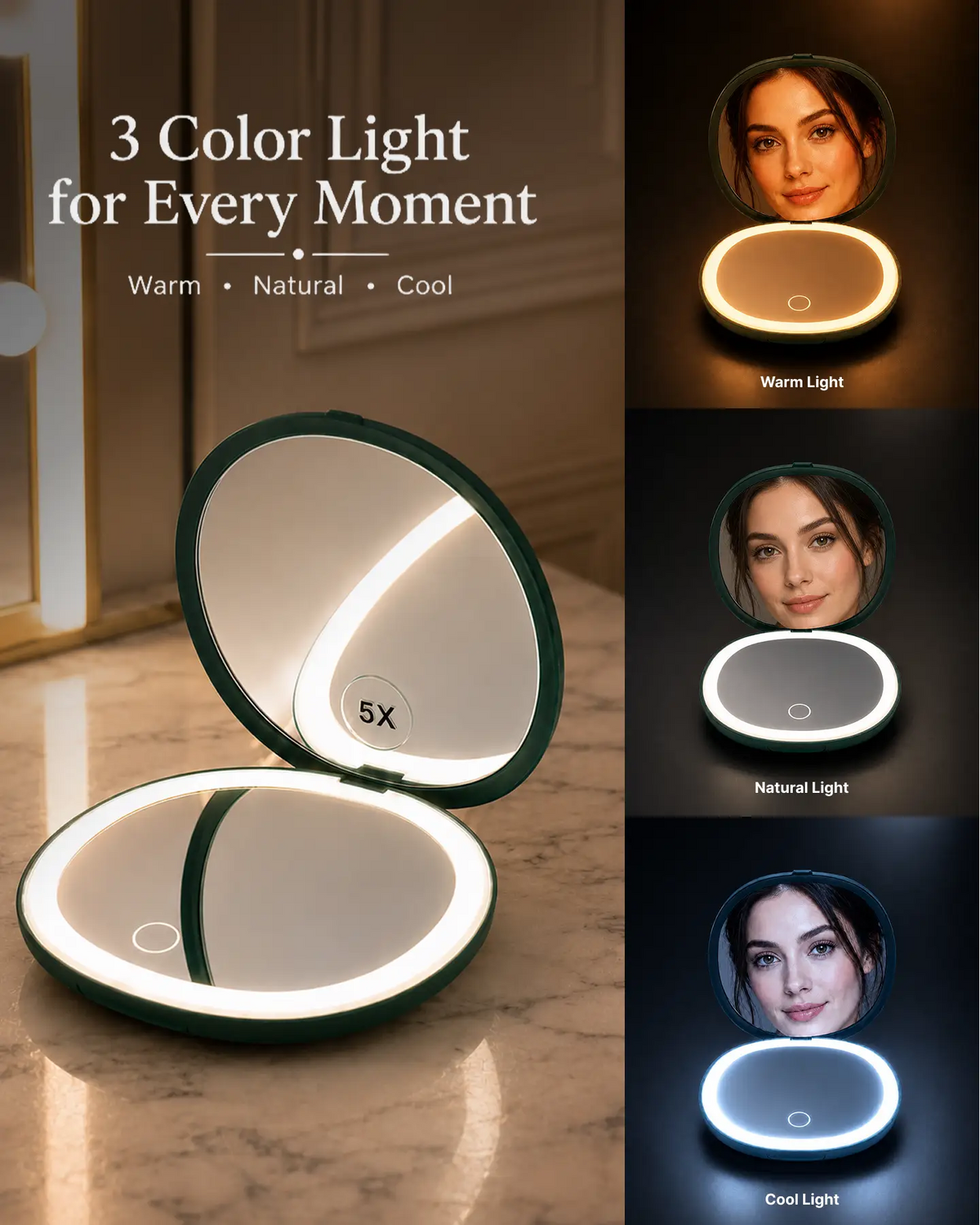 Glamye MiniGlow LED Compact Mirror - Matte Green
