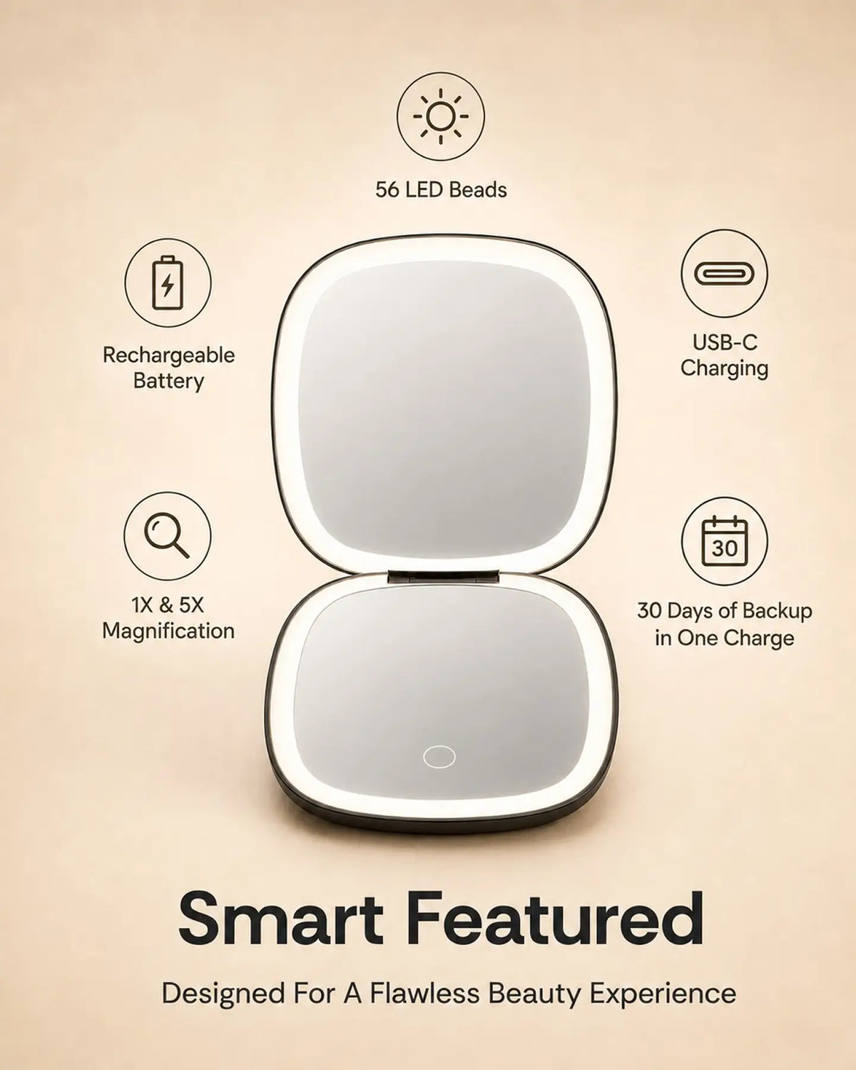 Glamye DuoGlow LED Compact Mirror - Matte Black