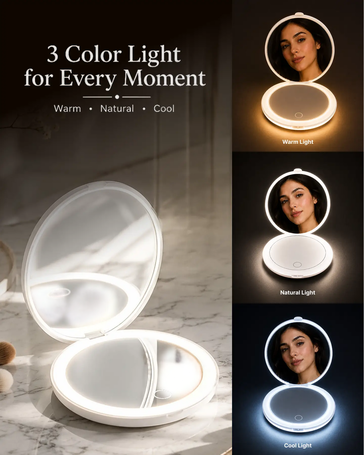 Glamye HaloMini LED Compact Mirror - Matte White