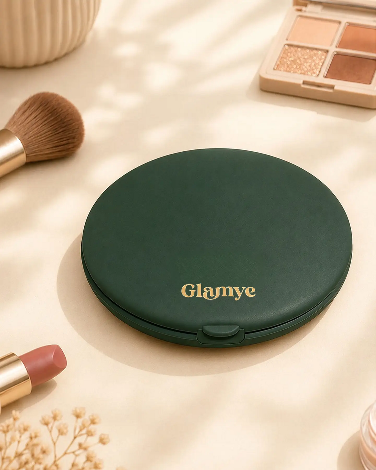 Glamye HaloMini LED Compact Mirror - Matte Green